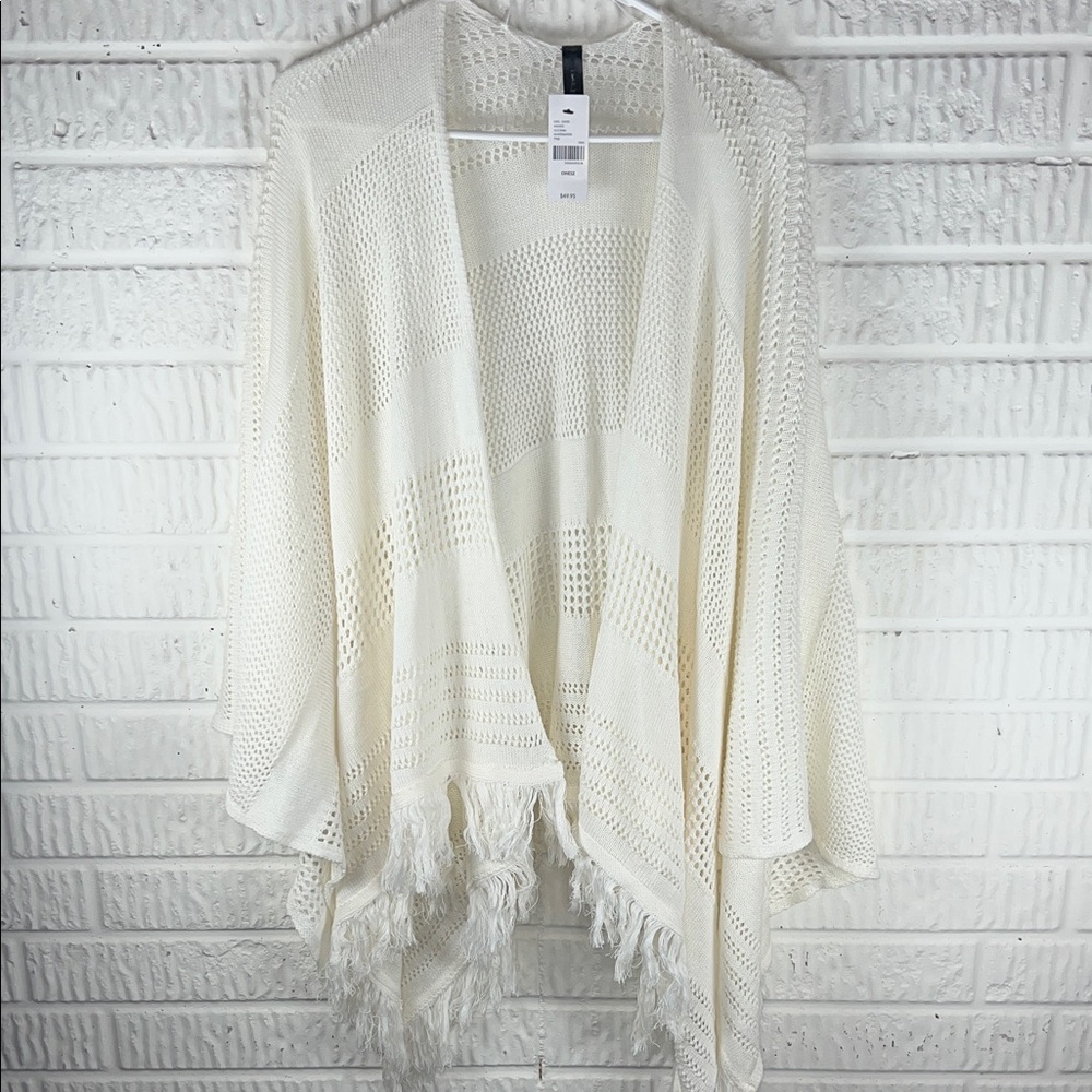 Lane Bryant Lightweight Ivory Open-Knit Fringe Sweater Wrap NWT